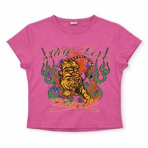 Tiger Pink Cotton Baby Tee Cat Meow Kitty Rock Y2K Indie Sleaze Grunge Large
